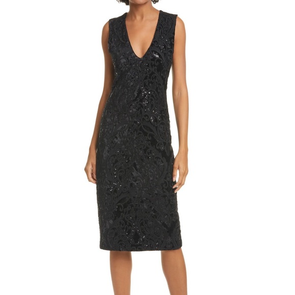 NWT Alice + Olivia Black Alba Sequin Party Dress - Picture 1 of 8